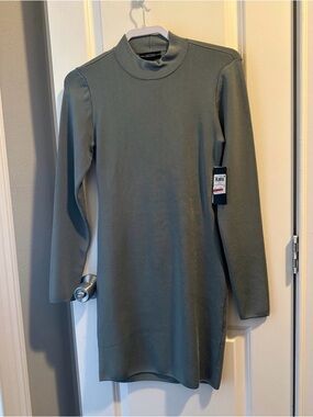 GUESS Olive Green Long Sleeve Guess Bodycon Dress Ribbed Knit Backless NWT